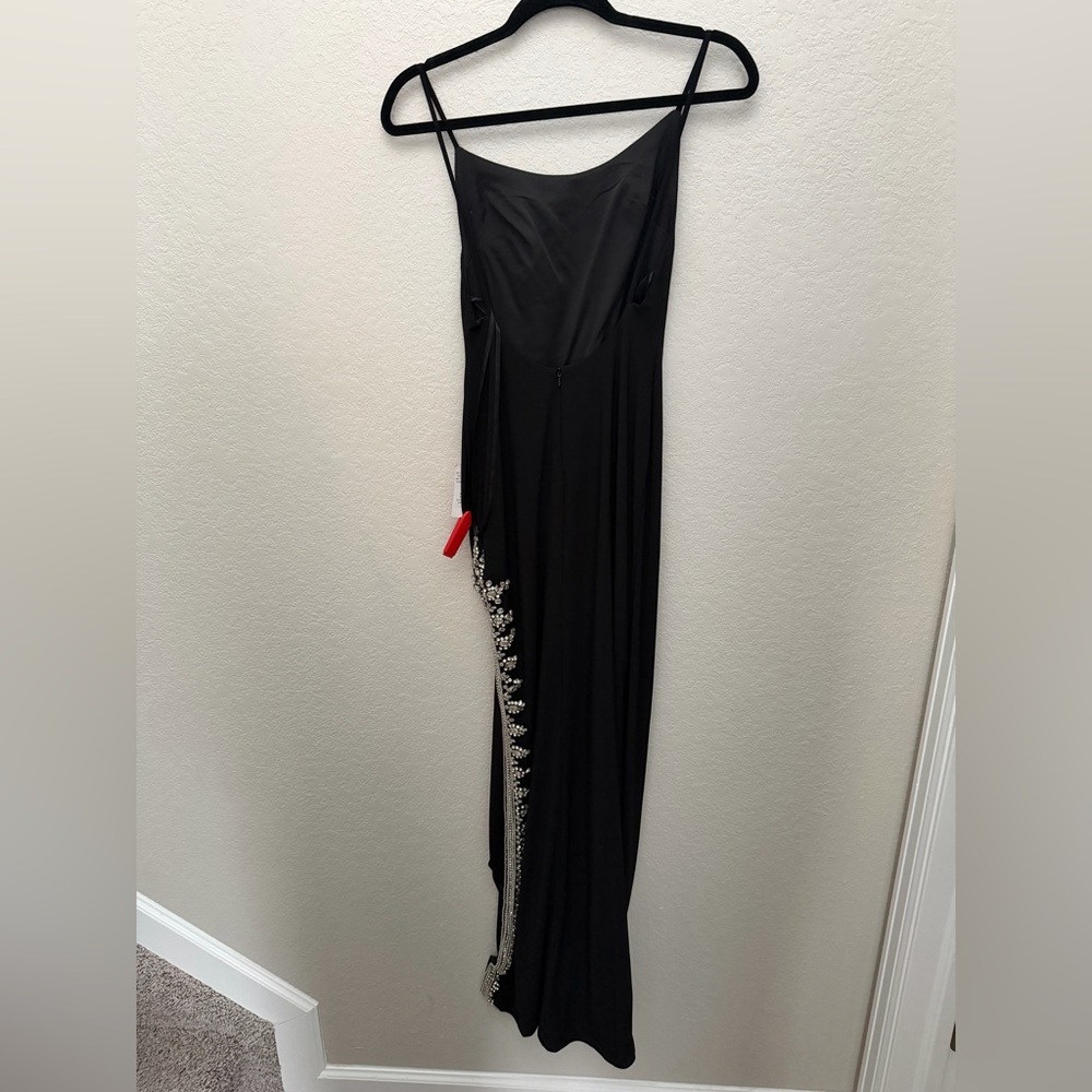 NWT Mac DUGGAL RHINESTONE ENCRUSTED SIDE SLIT CAMI BODYCON GOWN size 2 Black - Picture 5 of 9